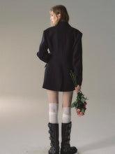 Black & Apricot Double-breasted Wool Blazer - CHINASQUAD