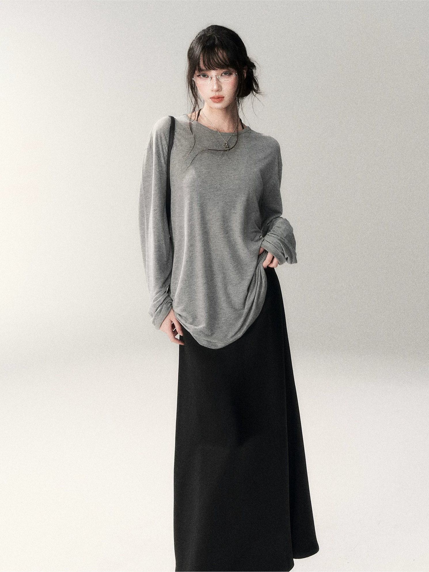 French Satin Acetate A-Line Midi Skirt