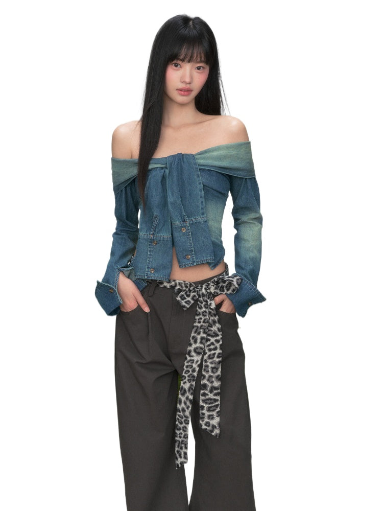 Vintage Wash Denim Off-Shoulder Bustier Top - CHINASQUAD