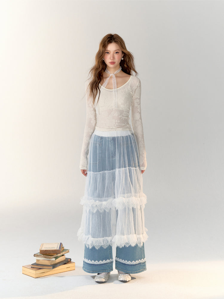 Lace Band Straight-leg Denim Jeans - CHINASQUAD