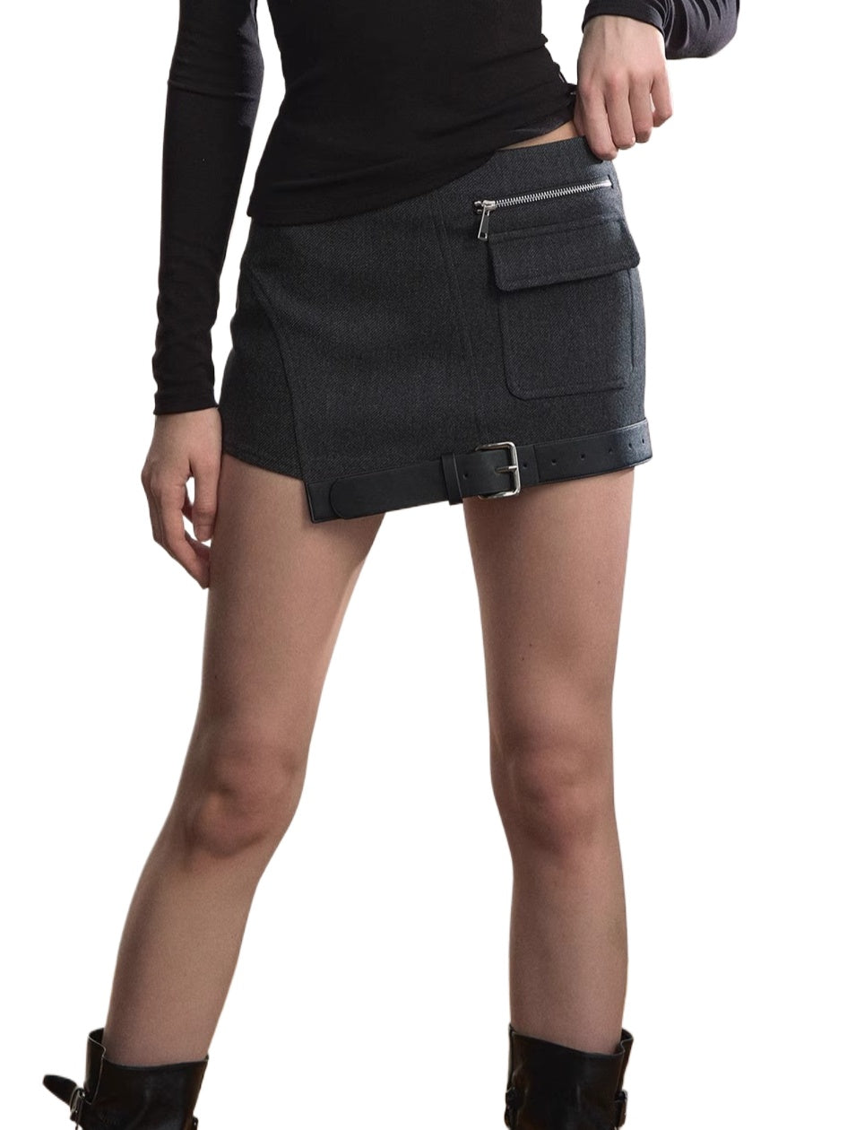 Structured Wool-Blend Asymmetric Hem Skirt
