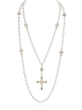 Double-Layered Pearl Fleur-de-Lis Cross Long Necklace - CHINASQUAD