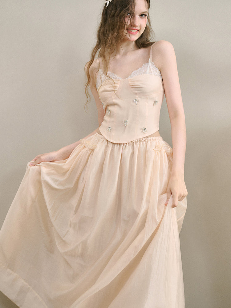 Pink Lace Trim Spaghetti Strap Top - CHINASQUAD