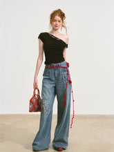 Raw-edge Flower-Patch Straight-leg Jeans - CHINASQUAD
