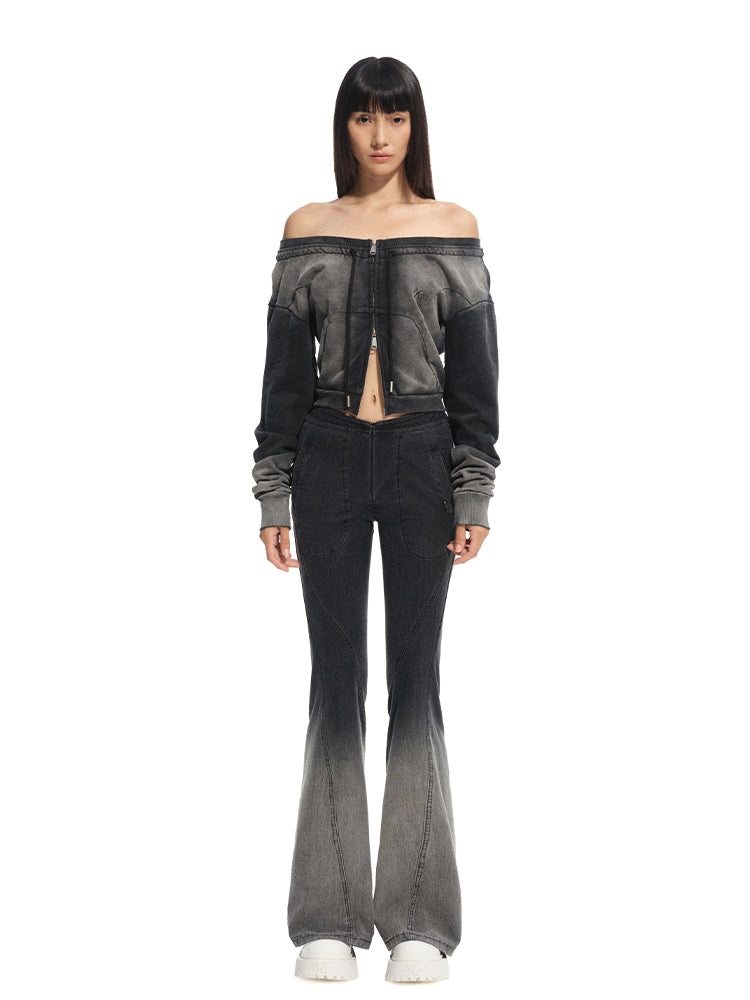 Twill Washed V-Waist Stretch Micro-flare Pants - CHINASQUAD