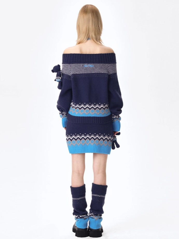 Fair Isle Off-Shoulder Knit Sweater