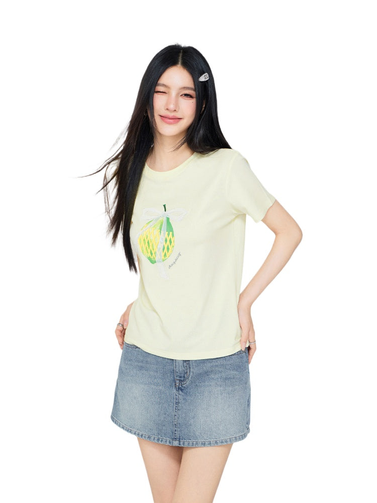 Bow-tied Fruit Regular Shoulder T-shirt