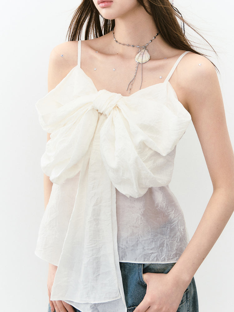 Large Bow Pleated Lightweight Cami Vest - CHINASQUAD