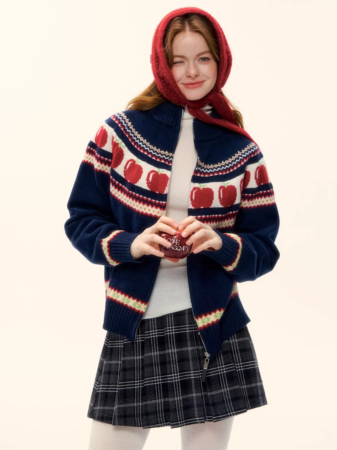 Zip-Up Wool-Blend Knit Cardigan