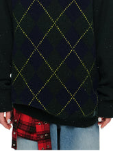 Argyle V-Neck Loose Knit Sweater - CHINASQUAD