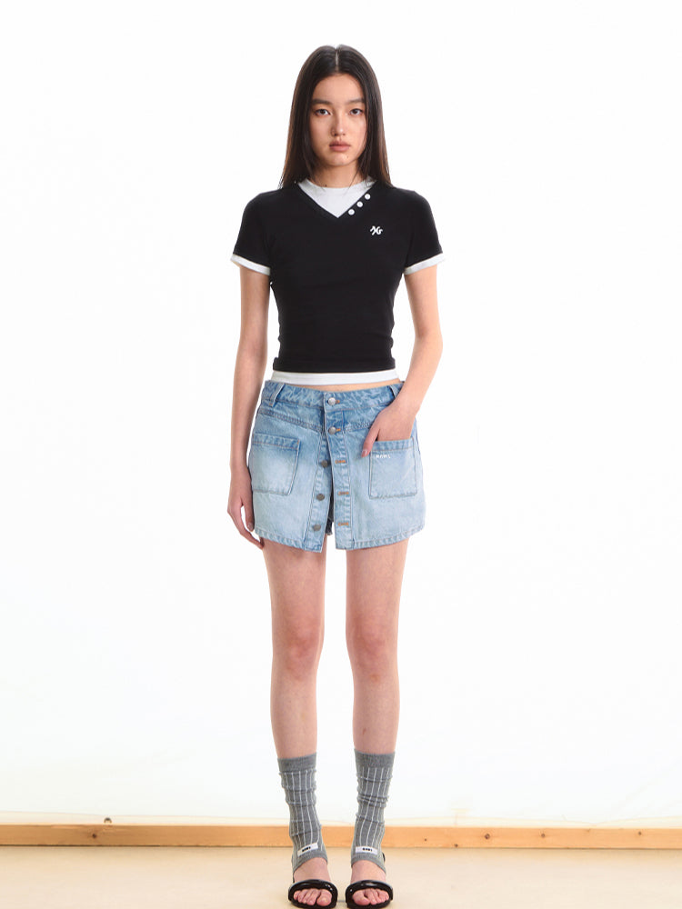 Faux Layered Short Sleeve T-shirt - CHINASQUAD