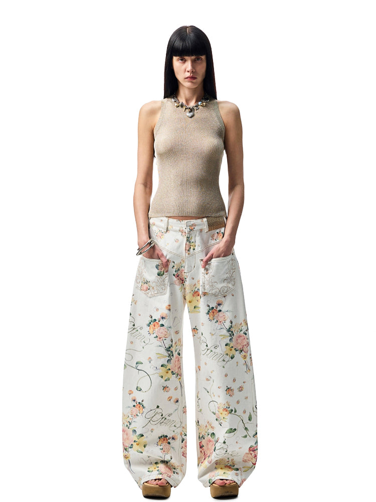Floral Print Low-Waist Trousers - CHINASQUAD