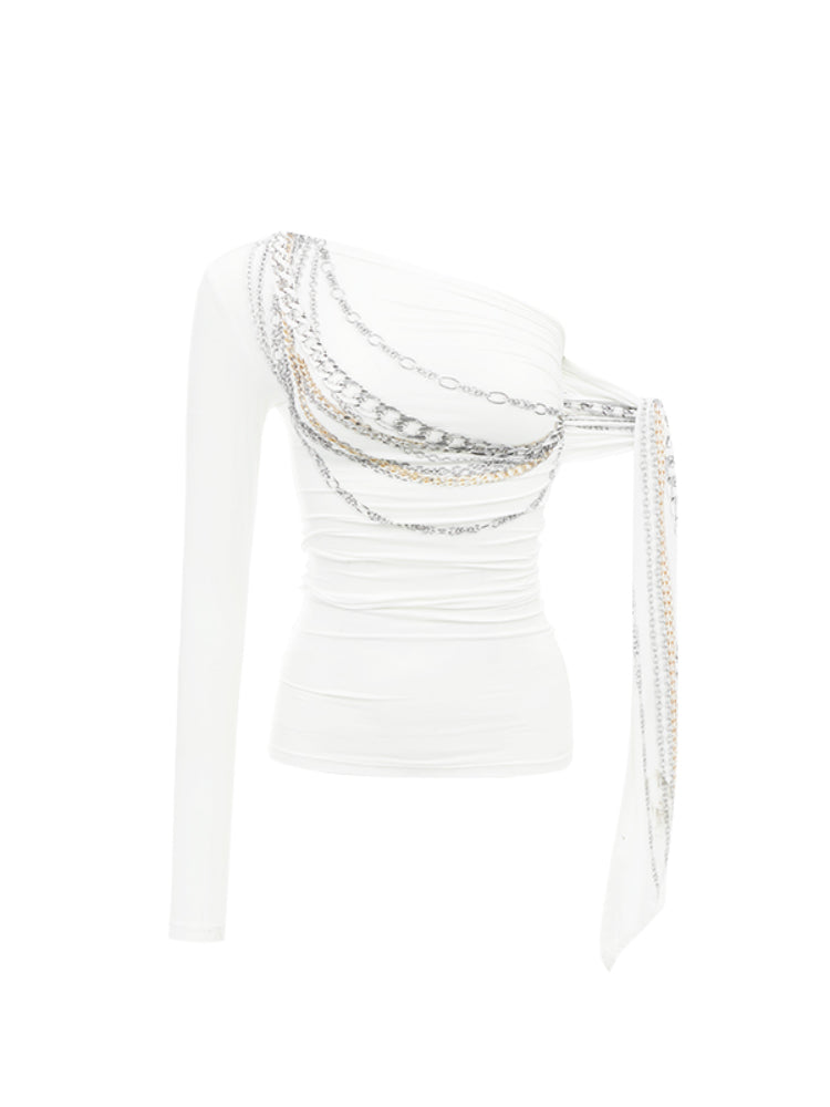 Chain Print Off-shoulder Top - CHINASQUAD