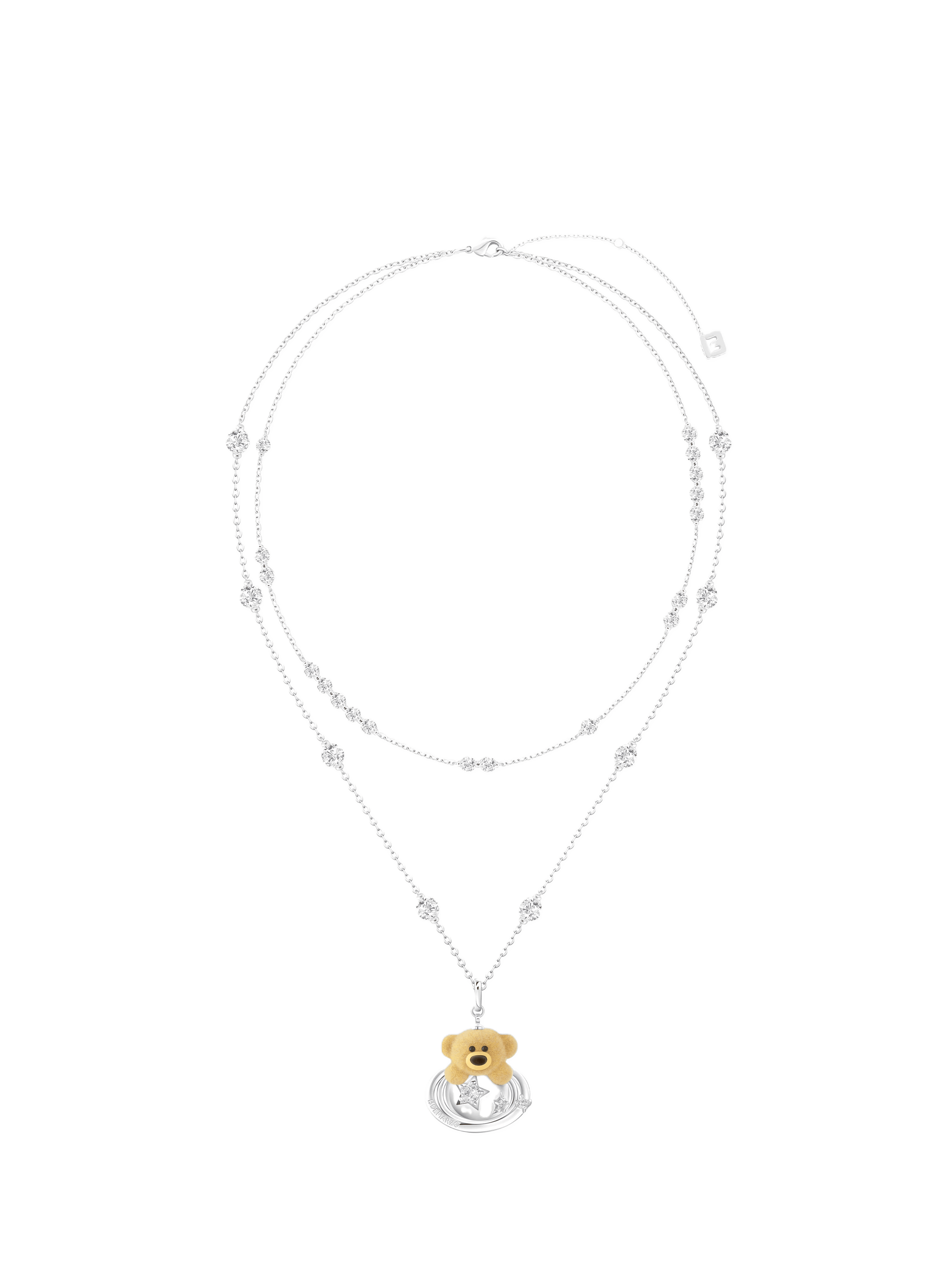 Flocked Bear Double Layer Necklace