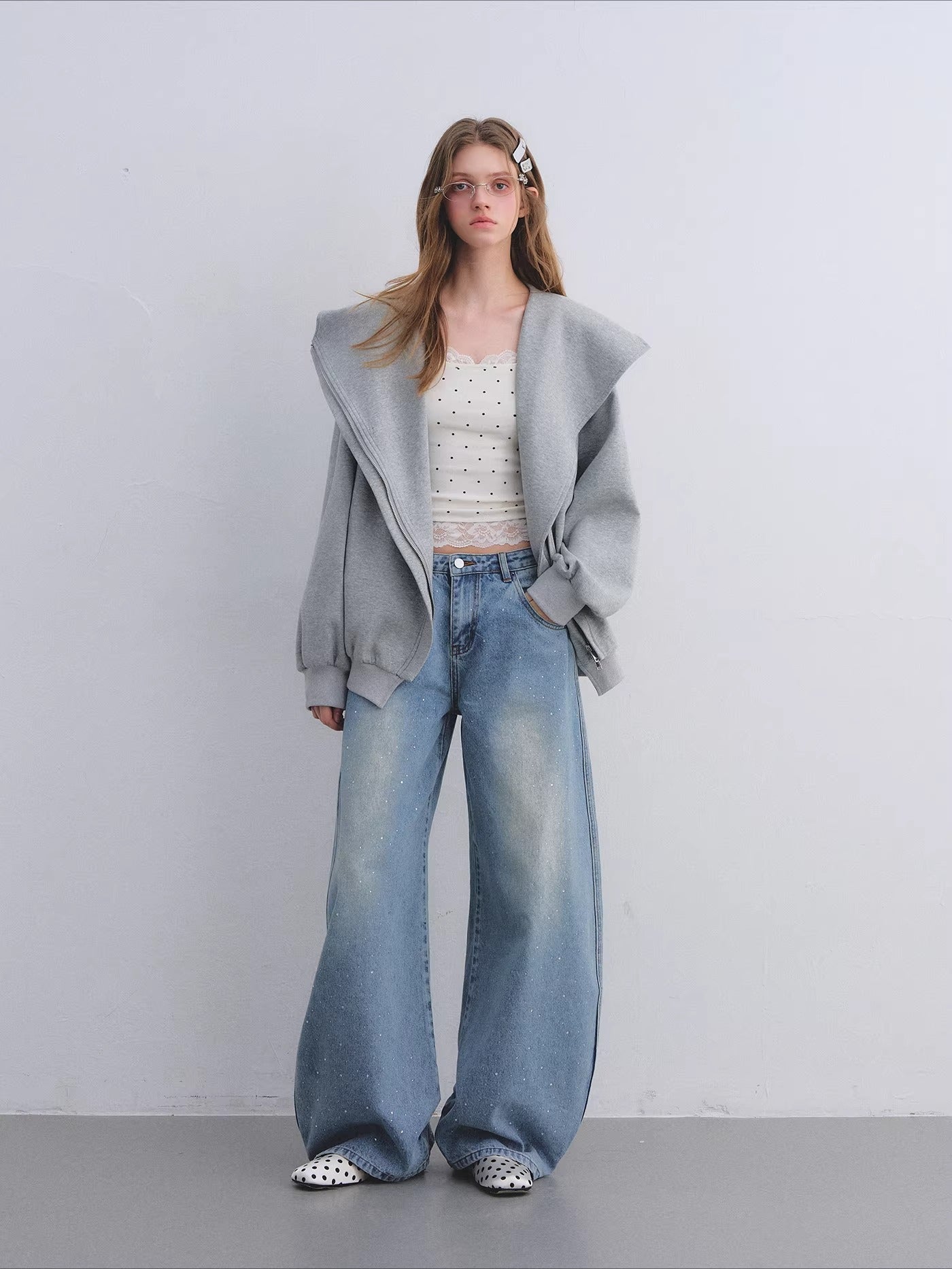 Lace Panel Polka Dot Cami Top