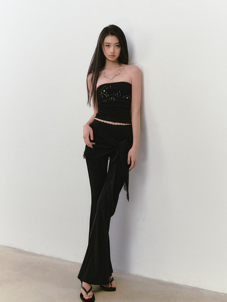 Lace-Trimmed Tie-Waist Lyocell Trousers - CHINASQUAD