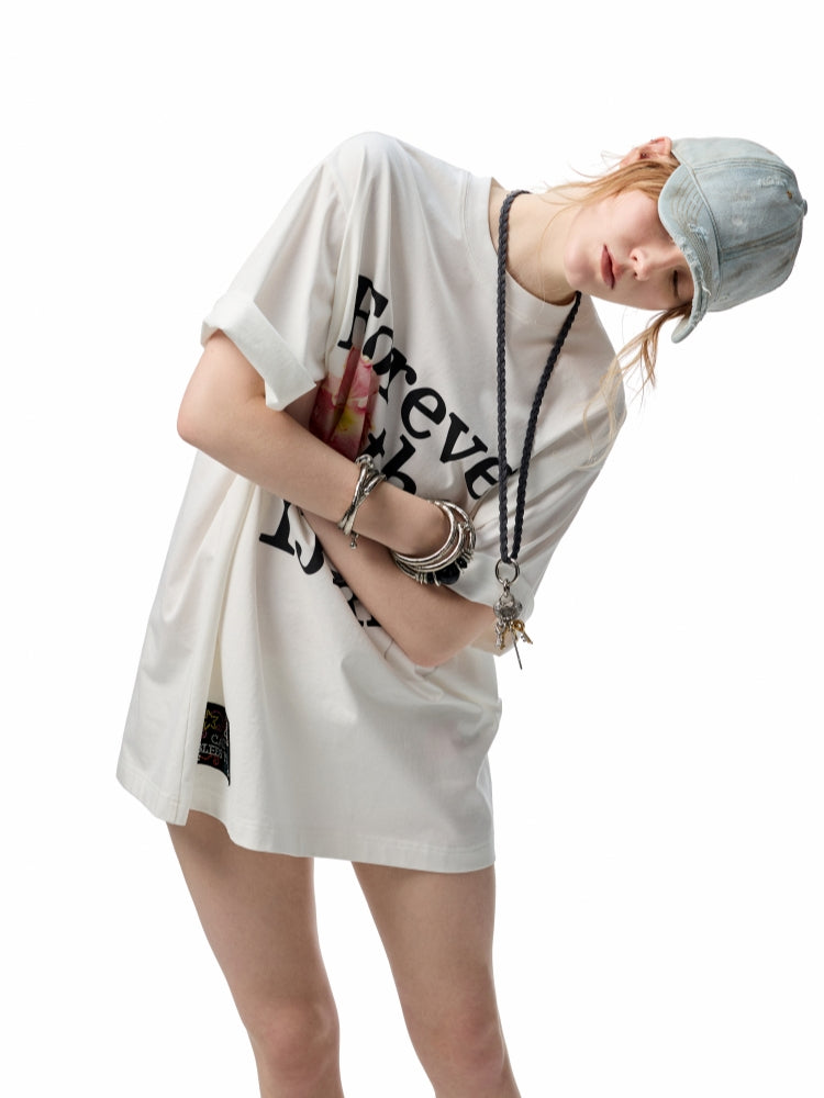 Oversize Floral Alphabet Printed T-shirt - CHINASQUAD