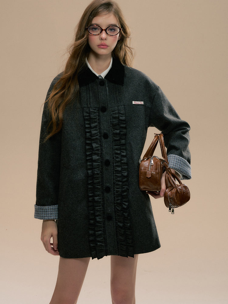 Gray Herringbone Wool Coat - CHINASQUAD