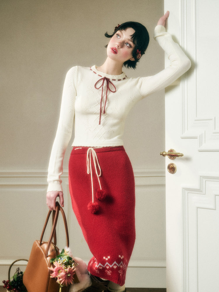 Warm Fabric Color Block Sweater & Skirt Set - CHINASQUAD