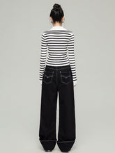 Navy Collar Ribbed Knit Cardigan  - CHINASQUAD