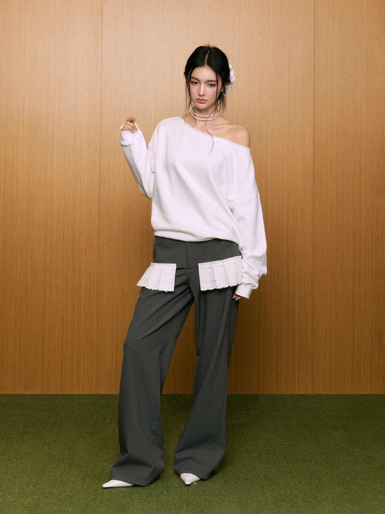 Lace Spliced Wide-Leg Pants - CHINASQUAD