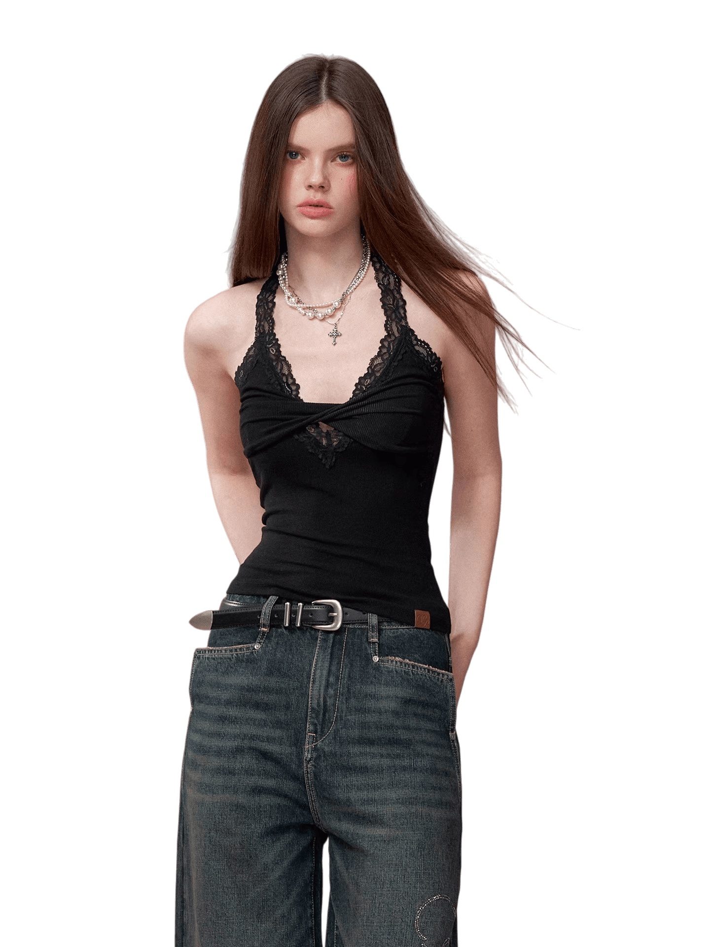 Lace-Panel Halter Layering Camisole