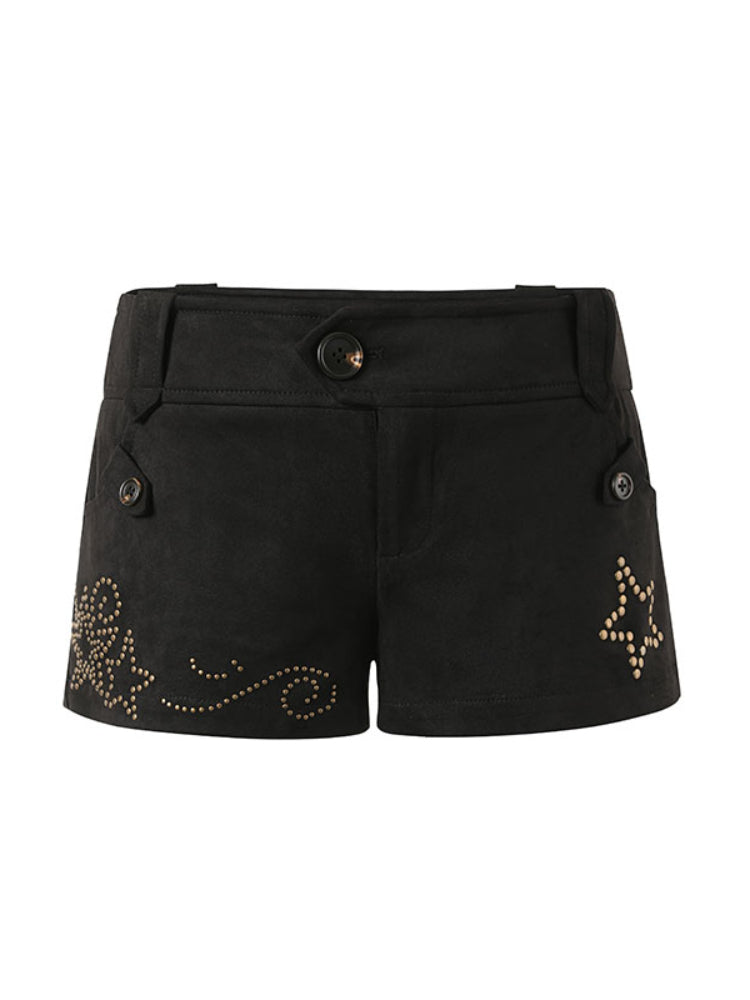 Suede Star Rivet Slim Shorts - CHINASQUAD
