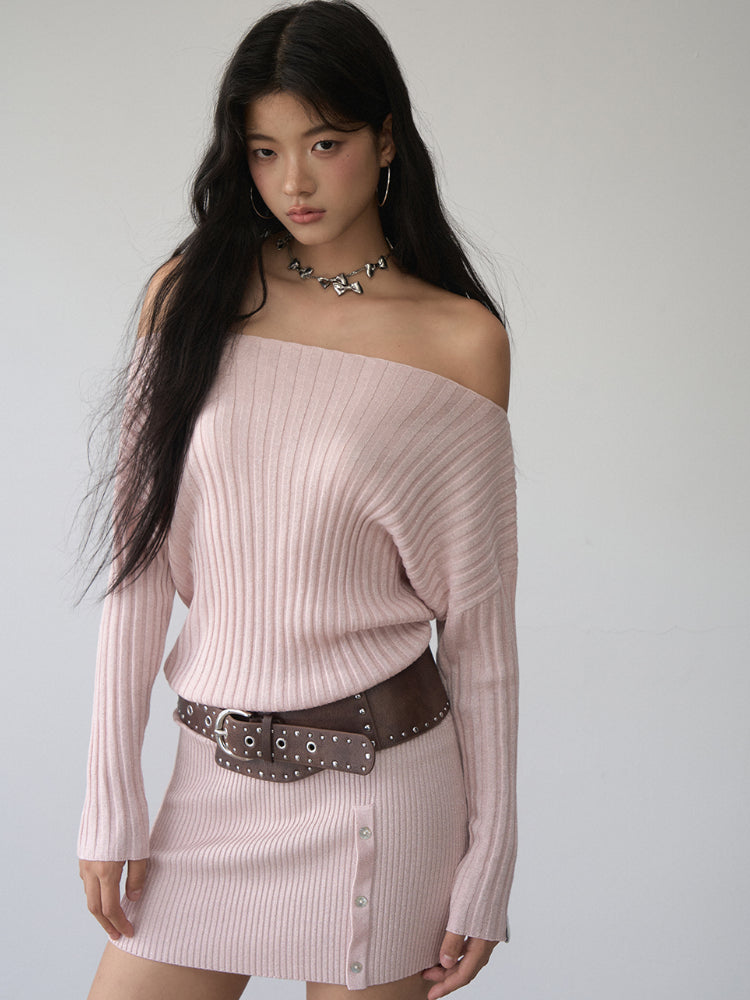 Thin One-shoulder Oblique-shoulder Button Dress - CHINASQUAD