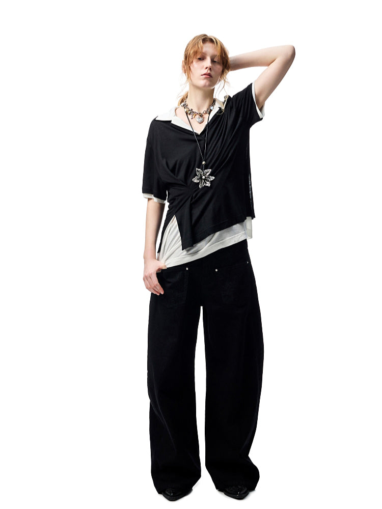 Oversized Fake Two-piece Polo Shirt - CHINASQUAD