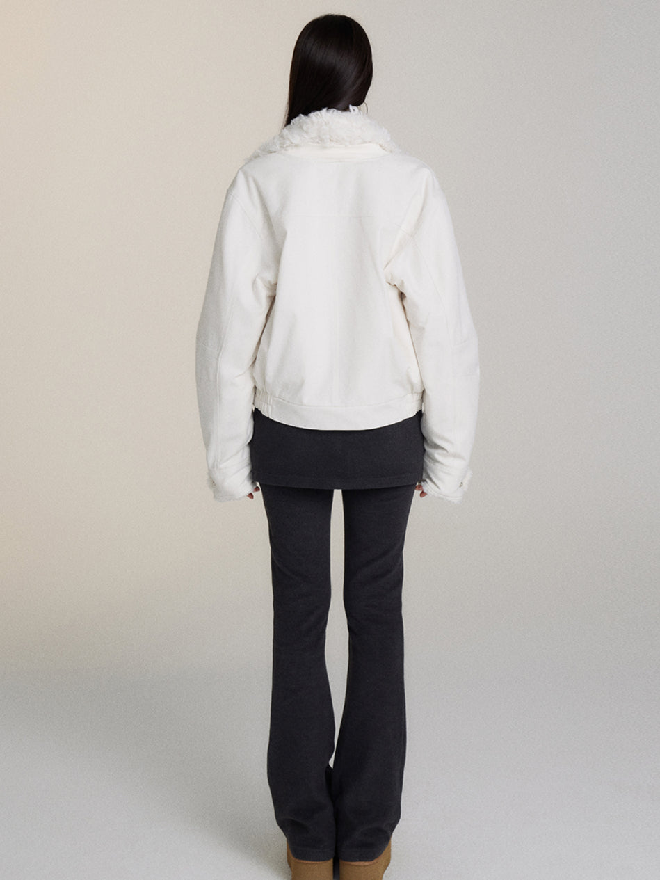 (Final Sale) Fur Collar Two-Way Fuzzy Baseball Jacket - CHINASQUAD