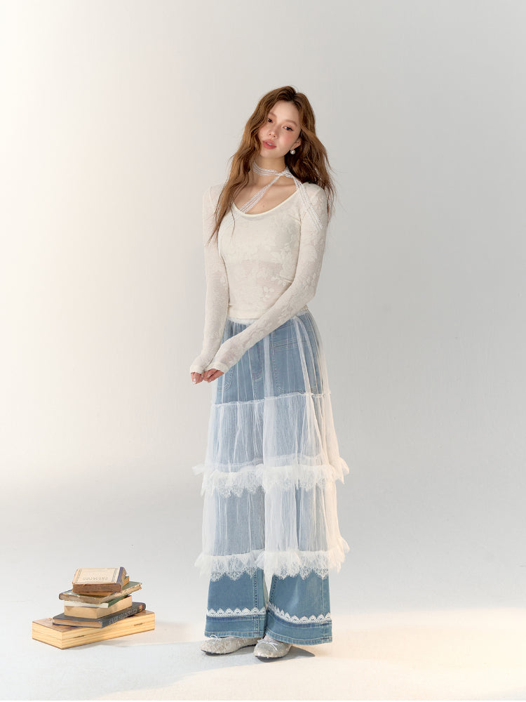 Lace Band Straight-leg Denim Jeans - CHINASQUAD