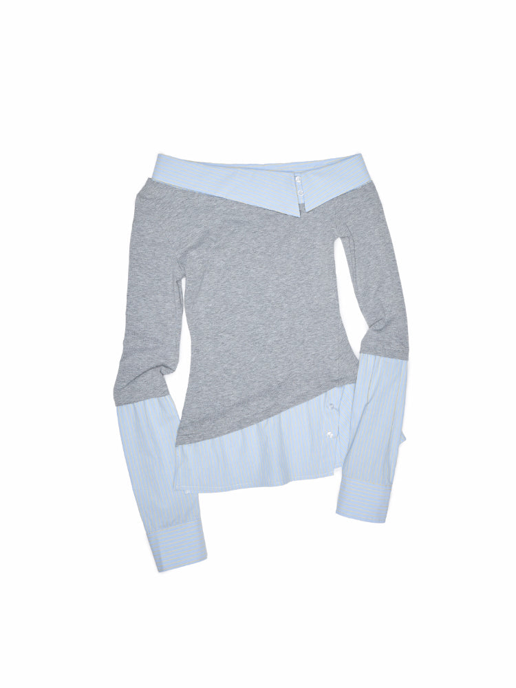 Asymmetric Collar Fake Two-Piece Fitted Blouse - CHINASQUAD