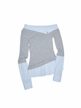 Asymmetric Collar Fake Two-Piece Fitted Blouse - CHINASQUAD