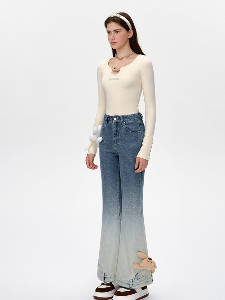 Blue & Black Gradient Flared Jeans - CHINASQUAD