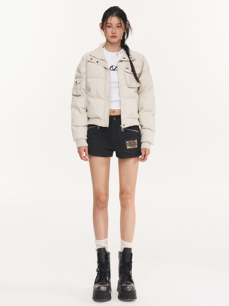 White Fitted High Collar Cotton Jacket - CHINASQUAD