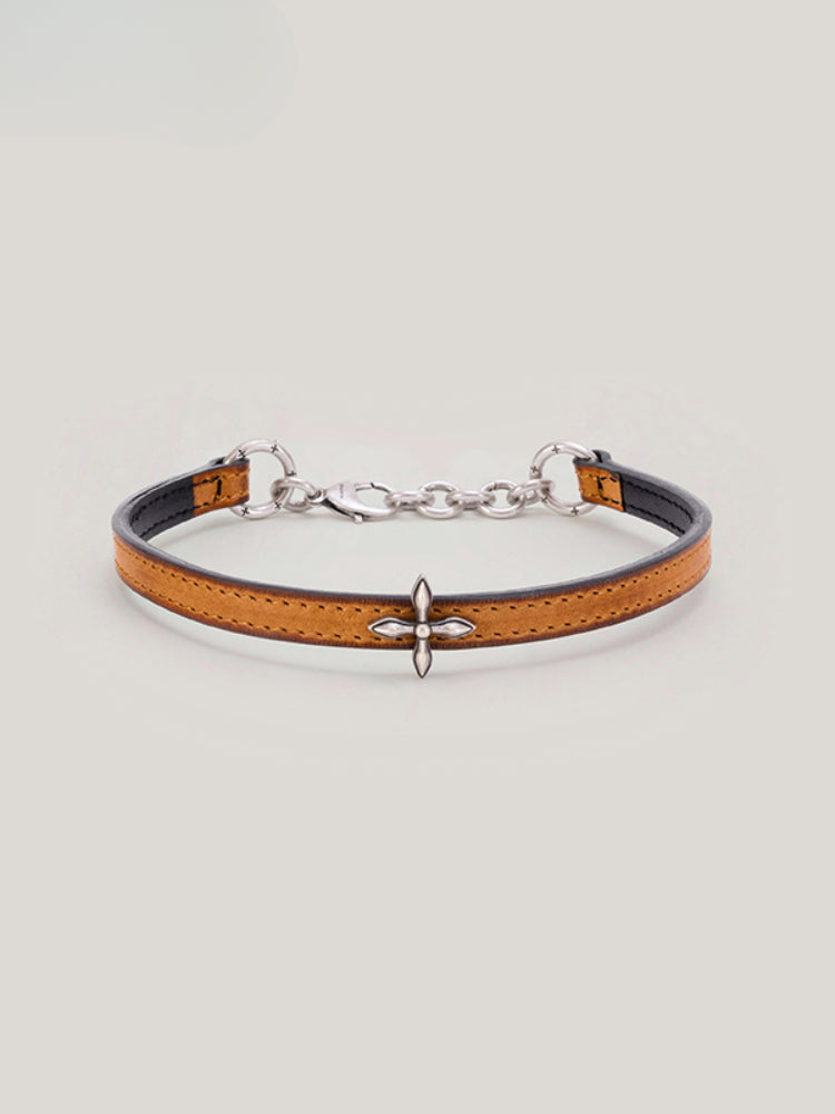 Compass Cross Leather Choker