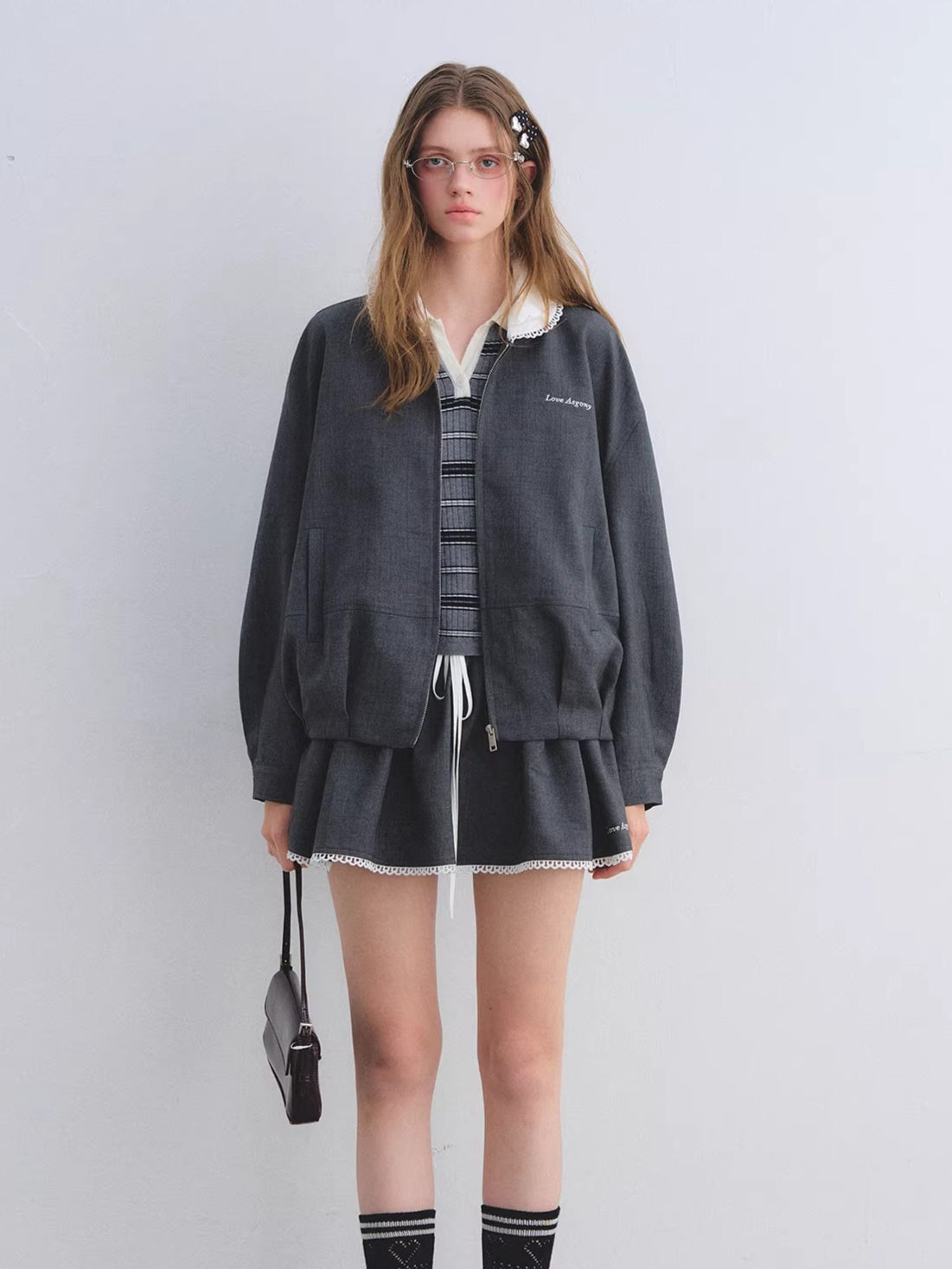 Ruffle Collar Cropped Peplum Jacket Set