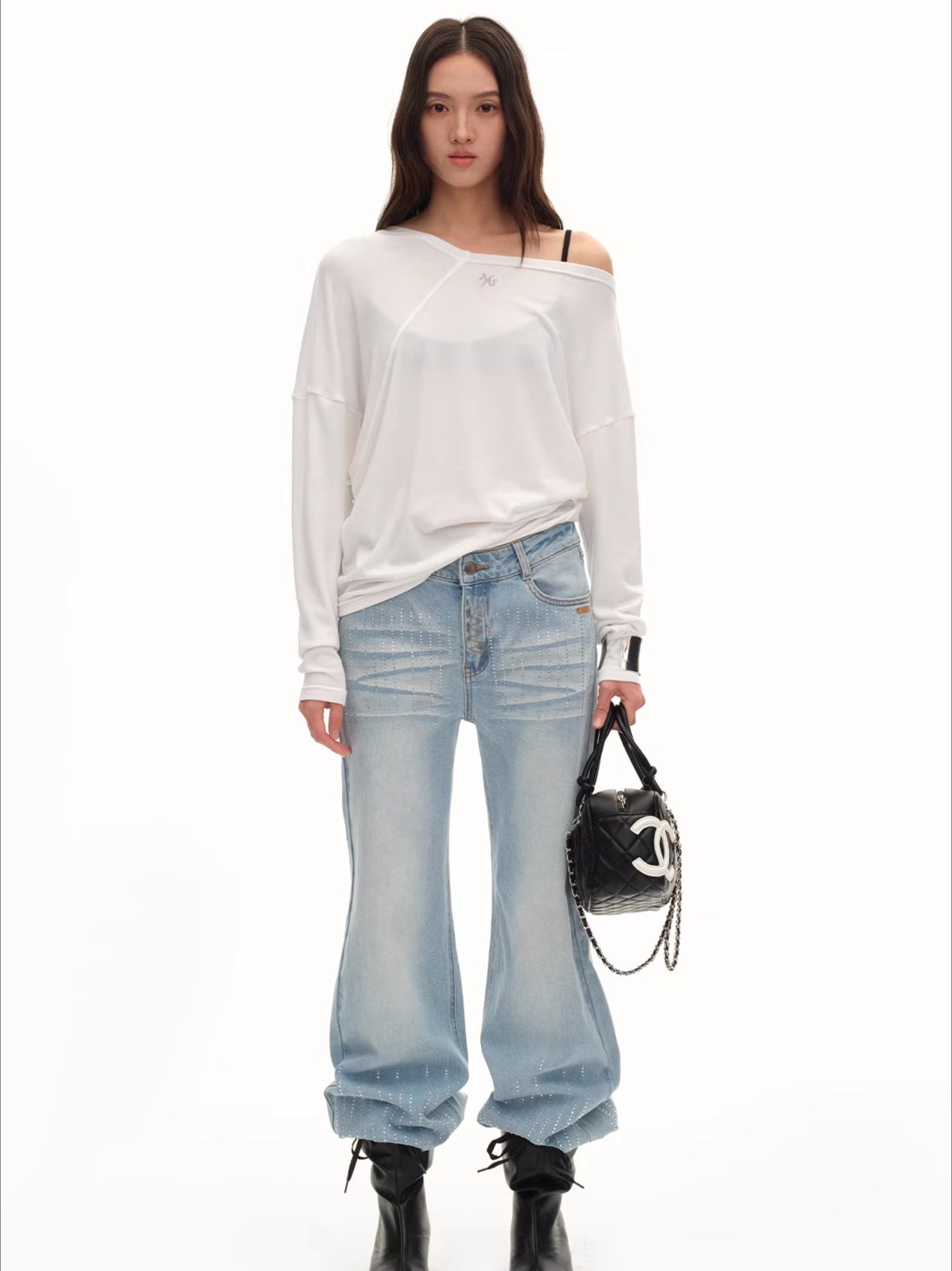 Asymmetric Off-Shoulder Wool-Lyocell Knit Tee