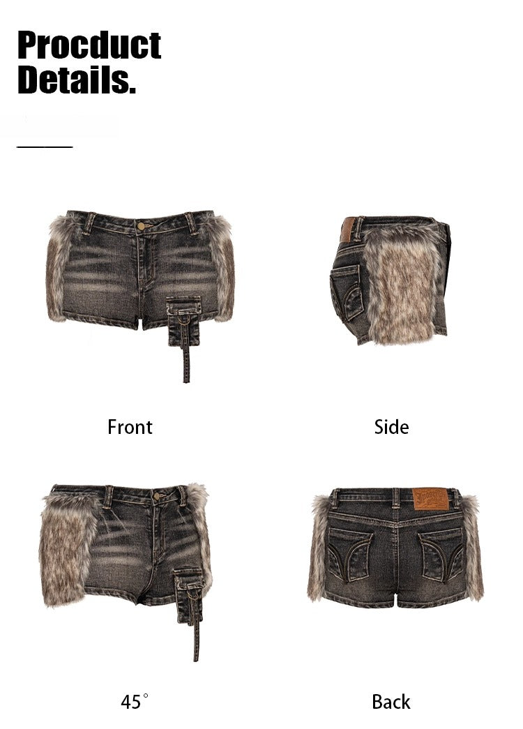Brown-Black Micro-Stretch Denim Shorts