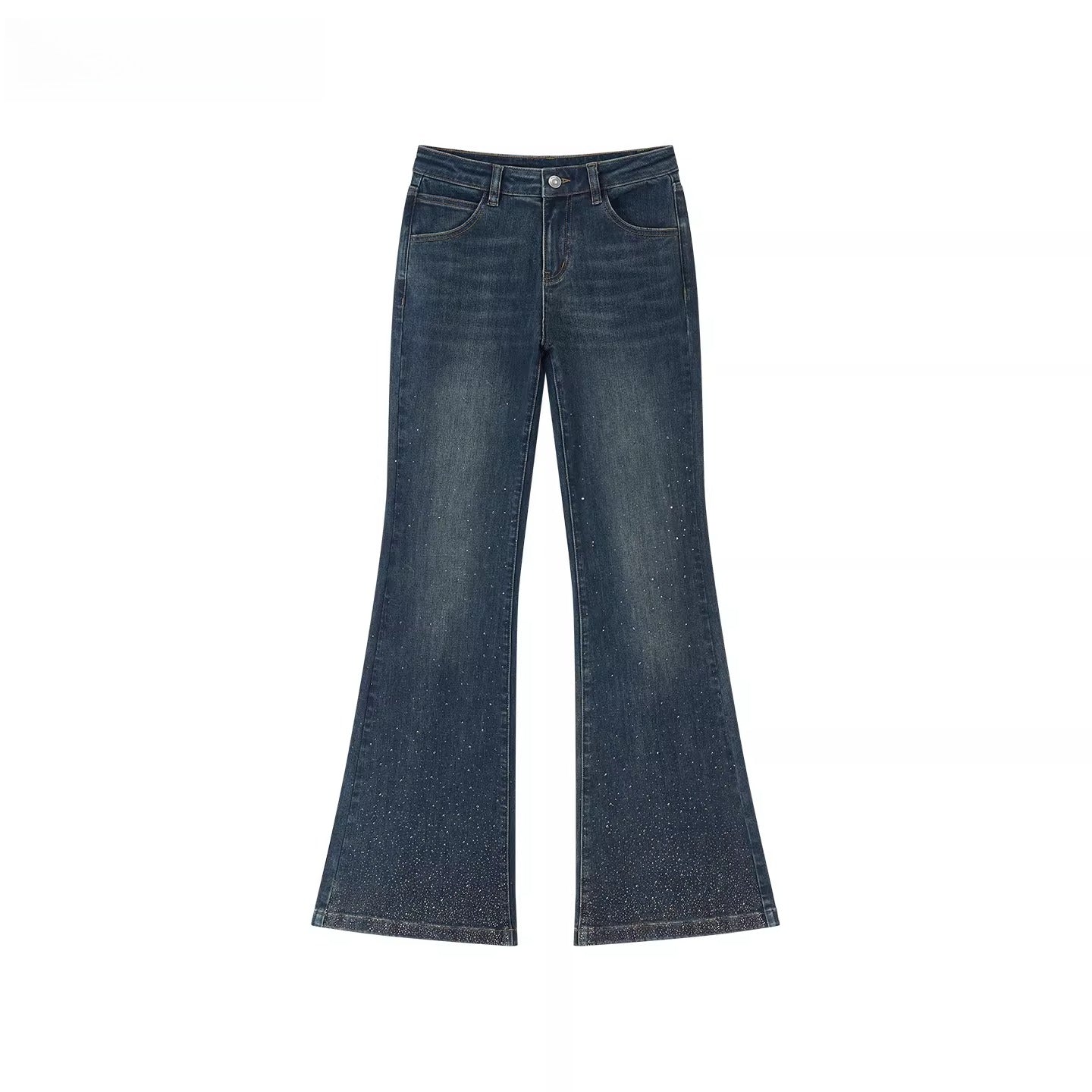 Vintage Rhinestone-Embellished Flared Denim Jeans