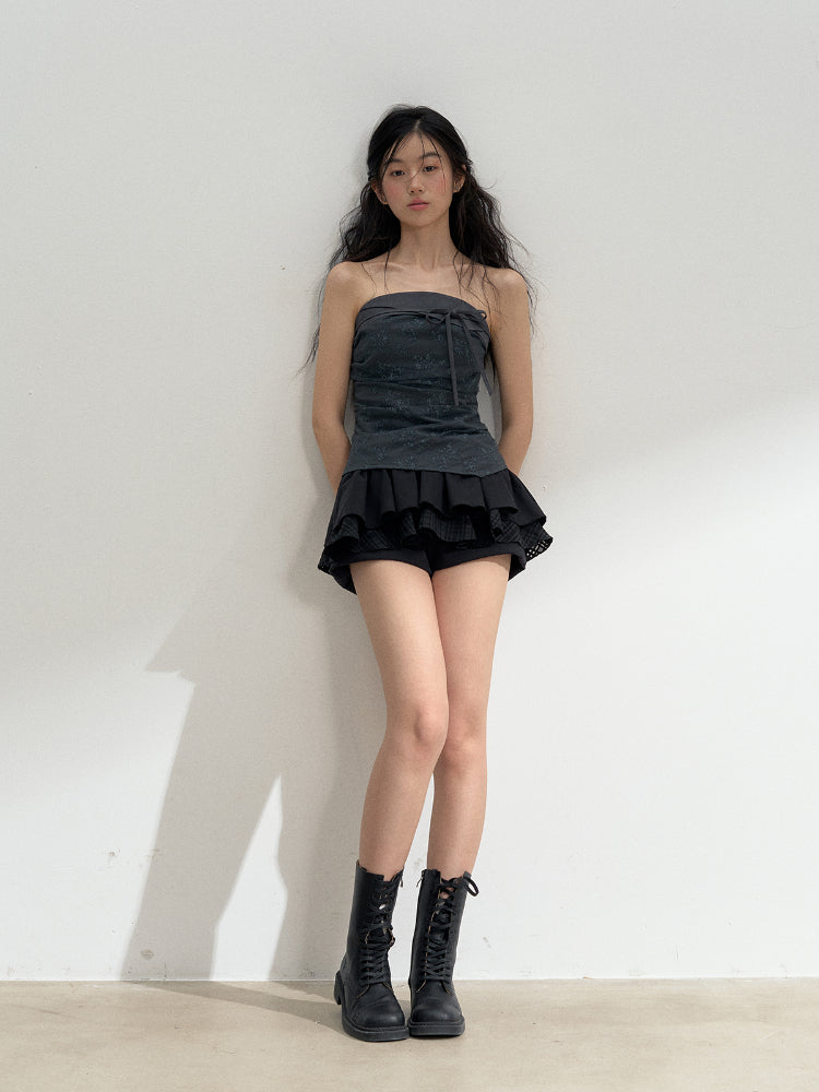 Sleeveless Off-Shoulder Lace Splicing Bustier - CHINASQUAD