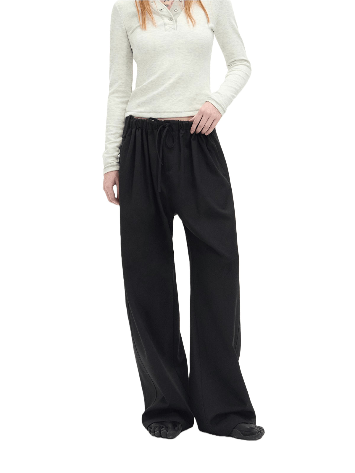 Drawstring Wool-Blend Wide-Leg Pants