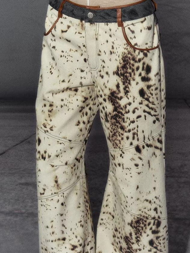 American Leopard Print Wide-Leg Denim Pants