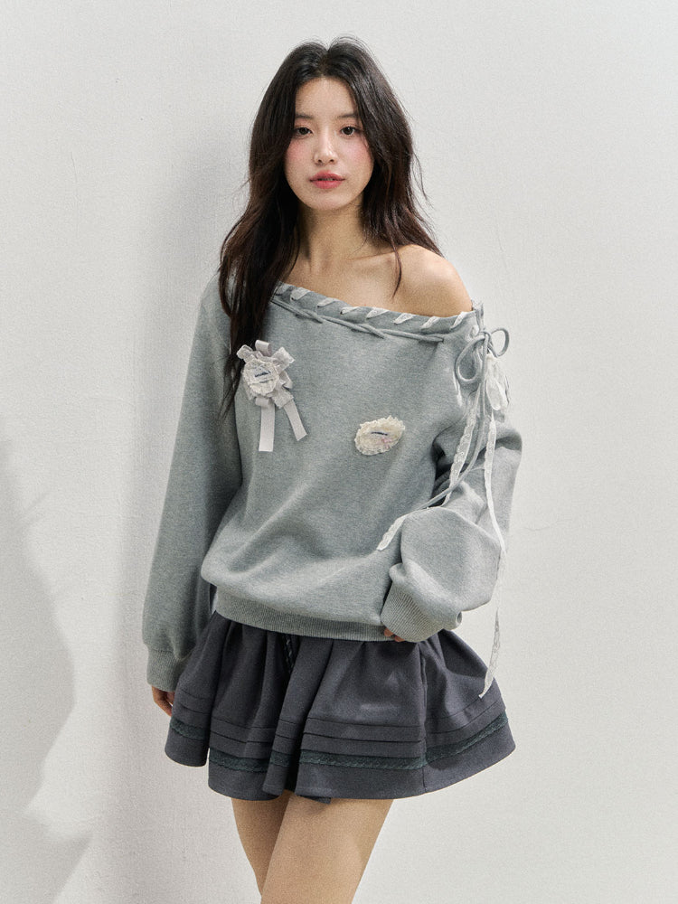 Off The Shoulder Brooch Sweatshirt - CHINASQUAD