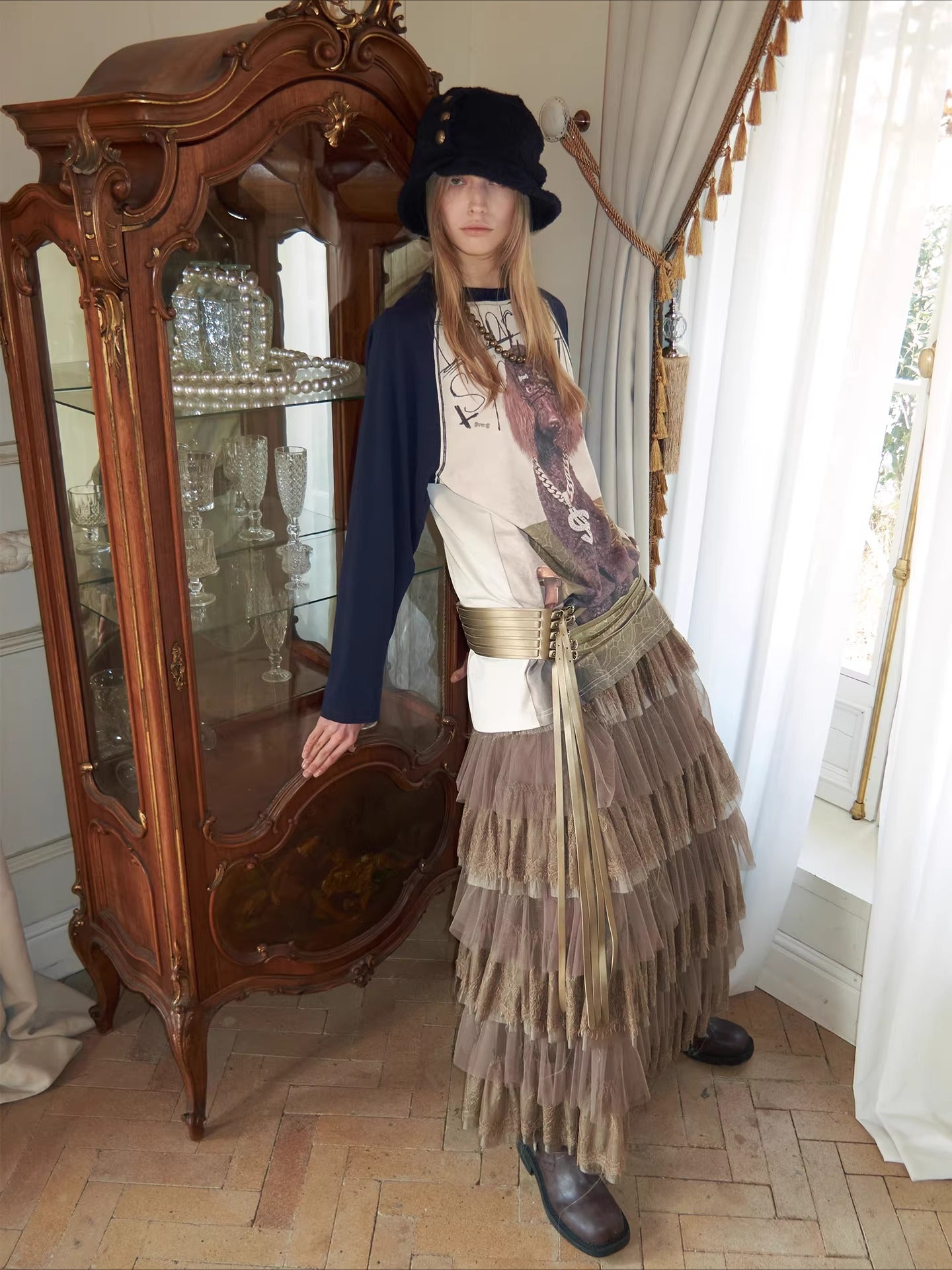 French Lace Layered Tulle Midi Skirt