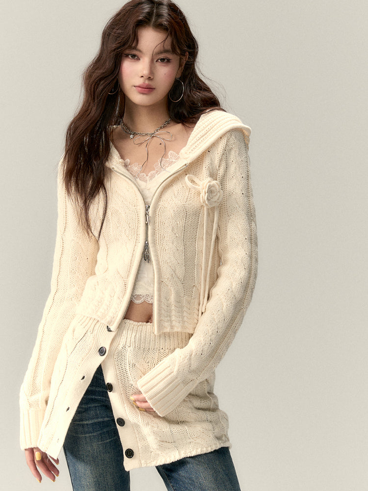 Cable-Knit Cardigan Sweater - CHINASQUAD