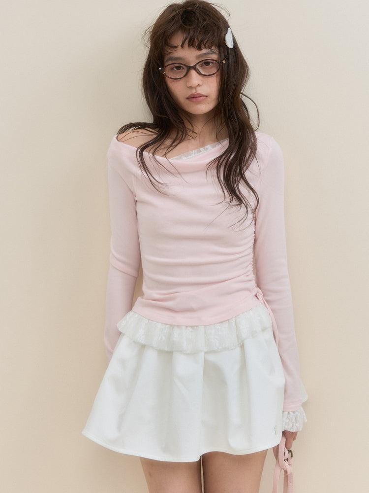 Lace Faux Two-Piece Long Sleeve T-shirt - CHINASQUAD