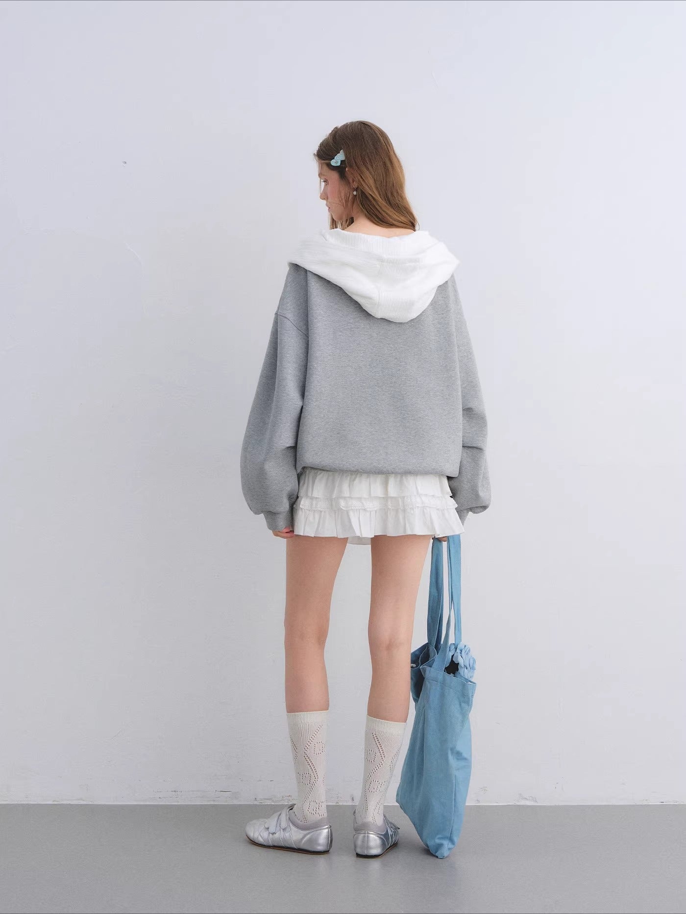 Rabbit-Ear Bow Off-Shoulder Hooded Sweatshirt