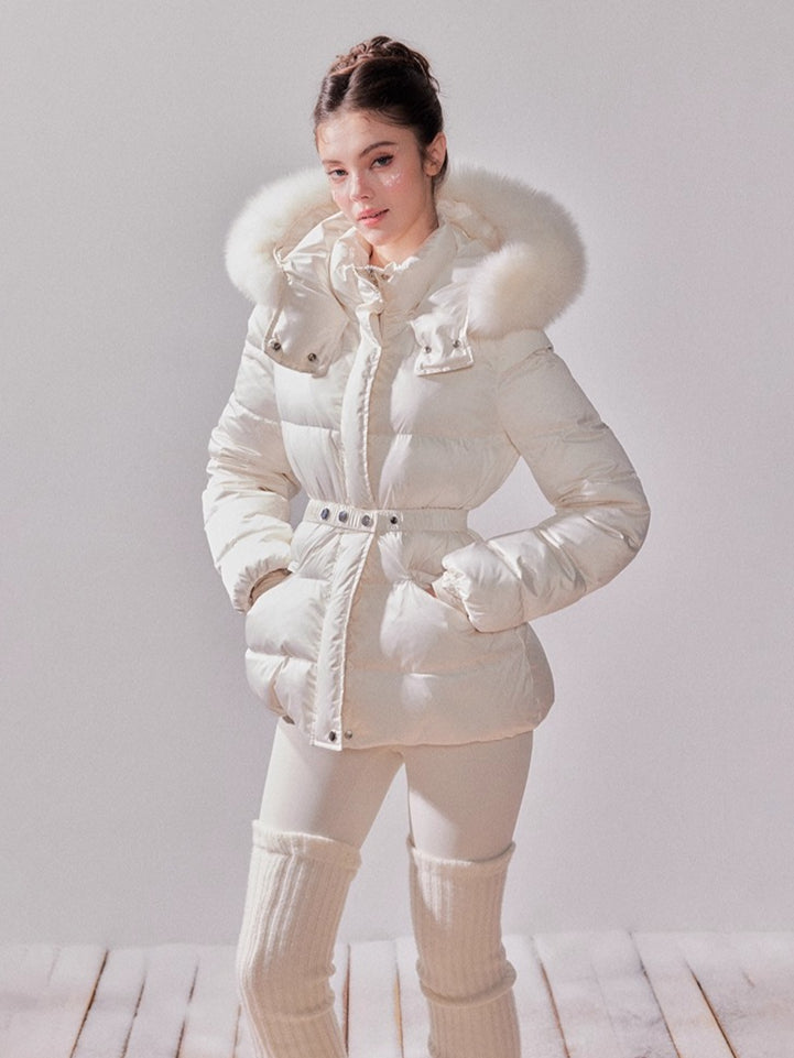 Snow Velvet Fox Fur Hooded Down Jacket