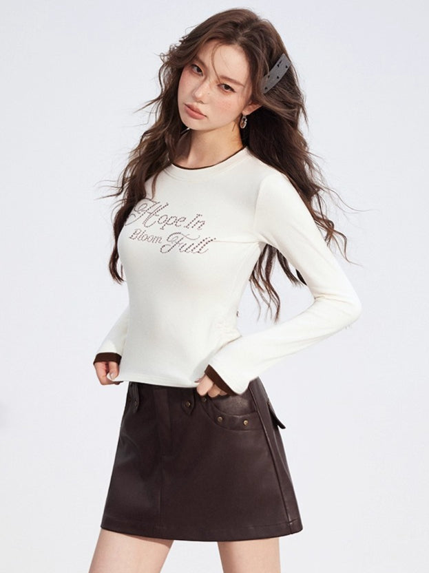 Dual-Layer Letter Embellished Slim-Fit T-Shirt